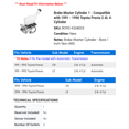 thumbnail image 2 of Brake Master Cylinder 1 - Compatible with 1991 - 1996 Toyota Previa 2.4L 4-Cylinder 1992 1993 1994 1995, 2 of 2
