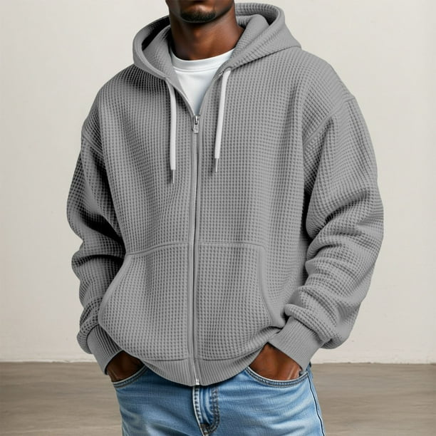MHFRRA Sudadera de Punto con Capucha y Cremallera, Chaqueta con Cremallera Completa, Informal, Suave y Cálida, con Bolsillo Tipo Cangurera para Exteriores, Otoño E Invierno Gris
