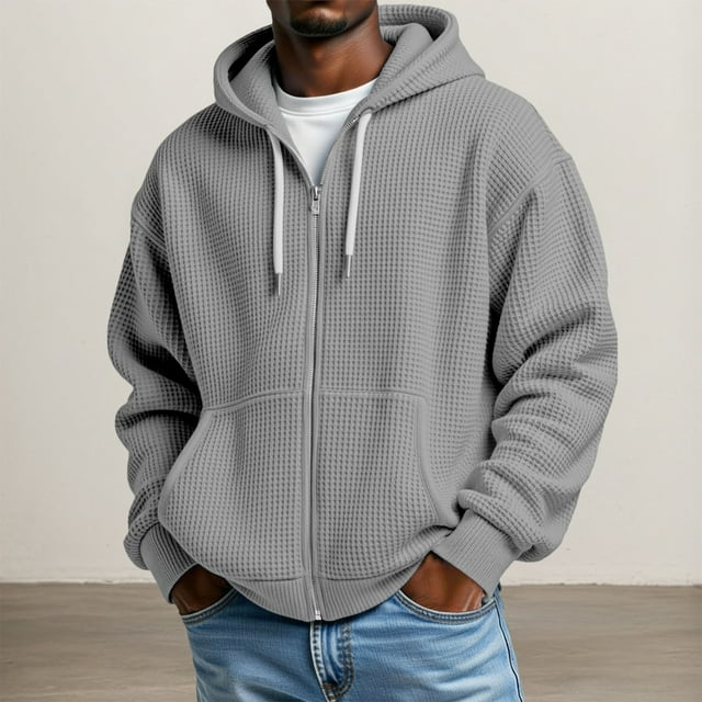MHFRRA Sudadera de Punto con Capucha y Cremallera, Chaqueta con Cremallera Completa, Informal, Suave y Cálida, con Bolsillo Tipo Cangurera para Exteriores, Otoño E Invierno Gris