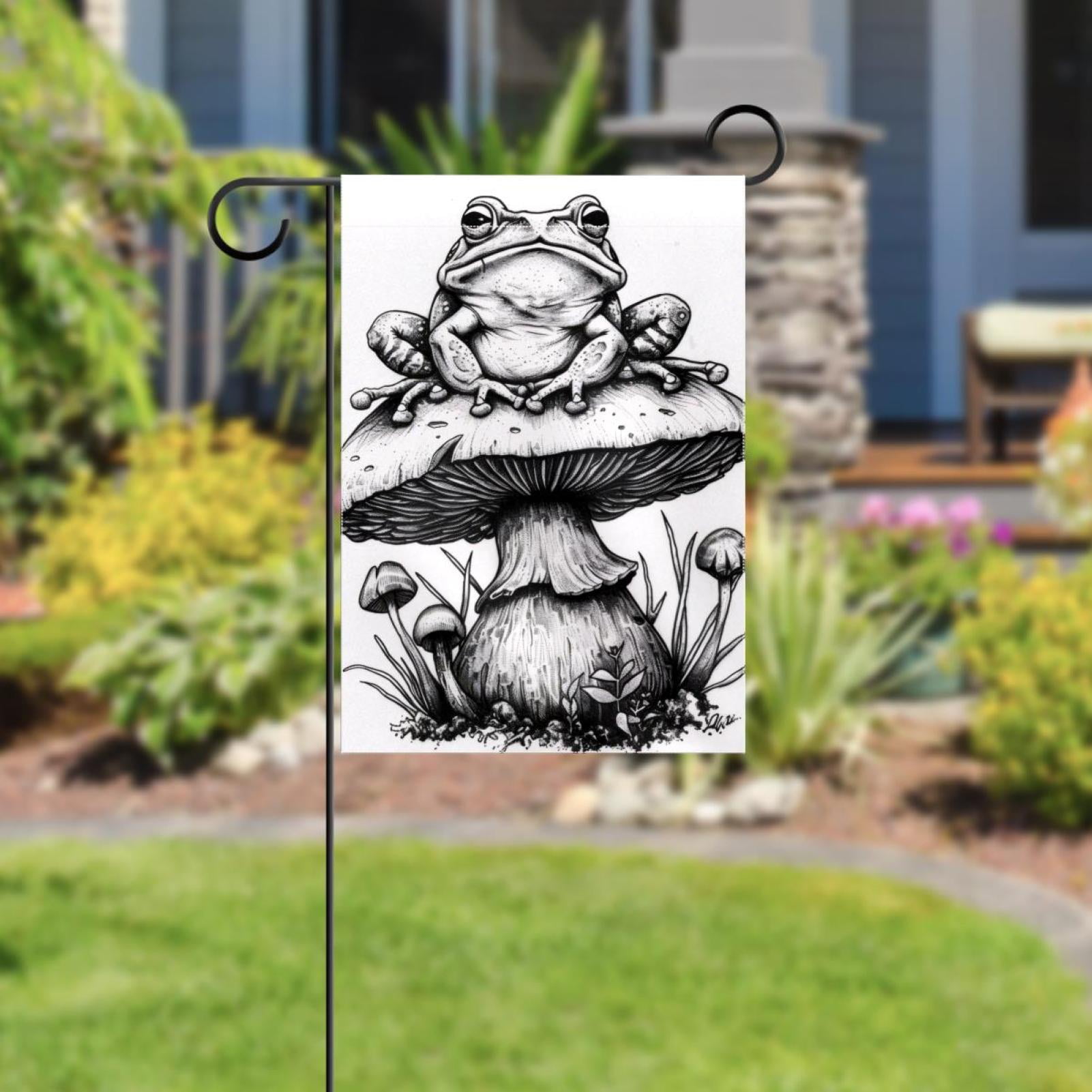 Welcome Aesthetic Frog sitting on Mushroom Garden Flag, Vertical Double Sided Small House Flag, Yard Farmhouse Outdoor Deck Veranda Lawn Decor 28x40 Inch