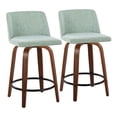 thumbnail image 4 of Carson Carrington  Vallberga 24" Counter Stool with Walnut Wood Base (Set of 2) Light Green Fabric/Square Black Footrest Black Finish, Walnut Finish, 4 of 5
