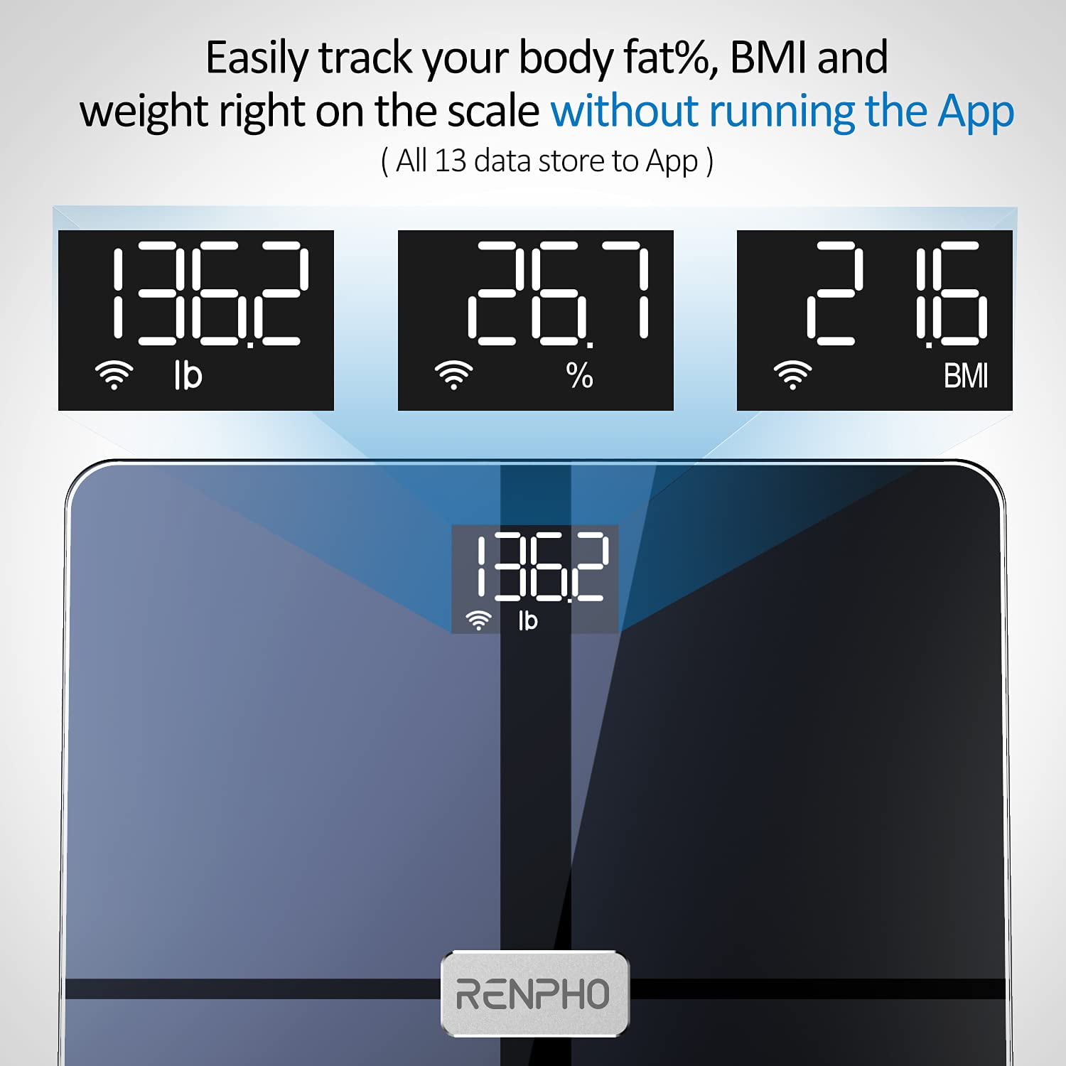 RENPHO Wi-Fi Bluetooth Scale Smart Digital Bathroom Weight BMI Body Fat  Scale Tracks 13 Metrics, Wireless Body Composition Analysis & Health  Monitor