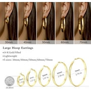 Bavsenic 14K Gold Hoop Earrings For Women,Large Gold Filled Hoops,Medium Hoop Earring,50mm/60mm/70mm