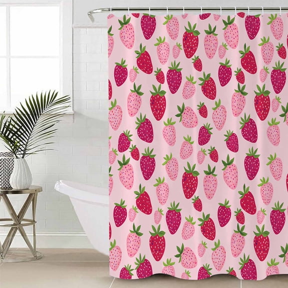 Shower Curtain for Bathroom Strawberries on Pink BackgroundWaterproof Bath Curtains Shower Curtains with Hooks,Cute Red FruitBathroom Curtain Privacy Drapes for Bathtubs Toilet 36x72in