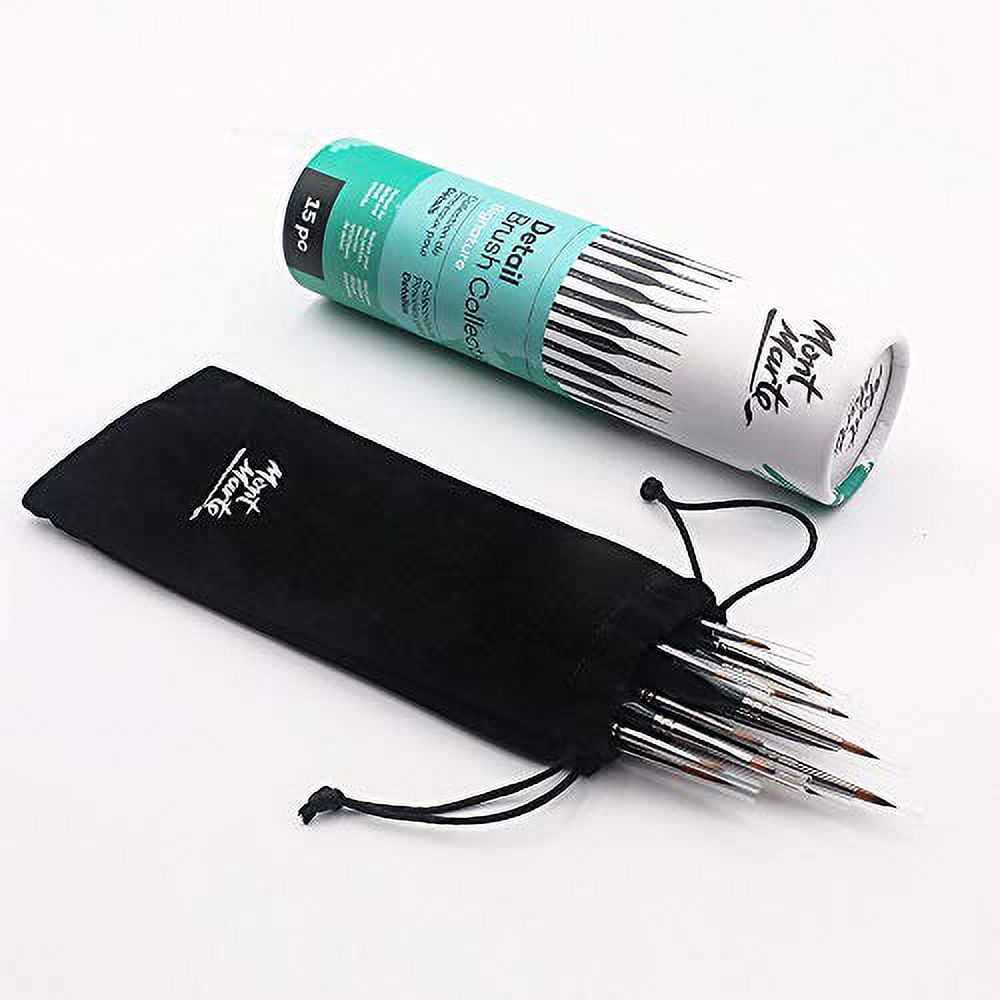 Mont Marte Signature Detail Brush Collection, 15 Piece, Taklon Bristles, Suitable for Acrylic, Oil, Watercolor and Gouache Paints, Includes Storage Bag