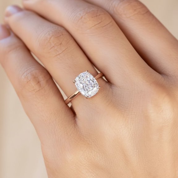 Jewelerix Hidden Halo Yellow Gold Vermeil Proposal Ring Luxury Cushion Cut Anniversary Ring Accent Moissanite Diamonds for Women Engagement Gift