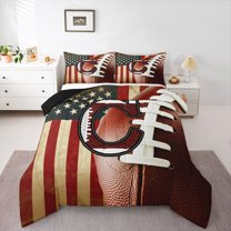 Homewish Boy Personalized Gifts Full Size Comforter Sets,Red Letter C Bedding Comforter Set,Rugby Football Sport Bedding Sets For Boy Teens,Lightweight Room Decoration Reversible,3-Piece