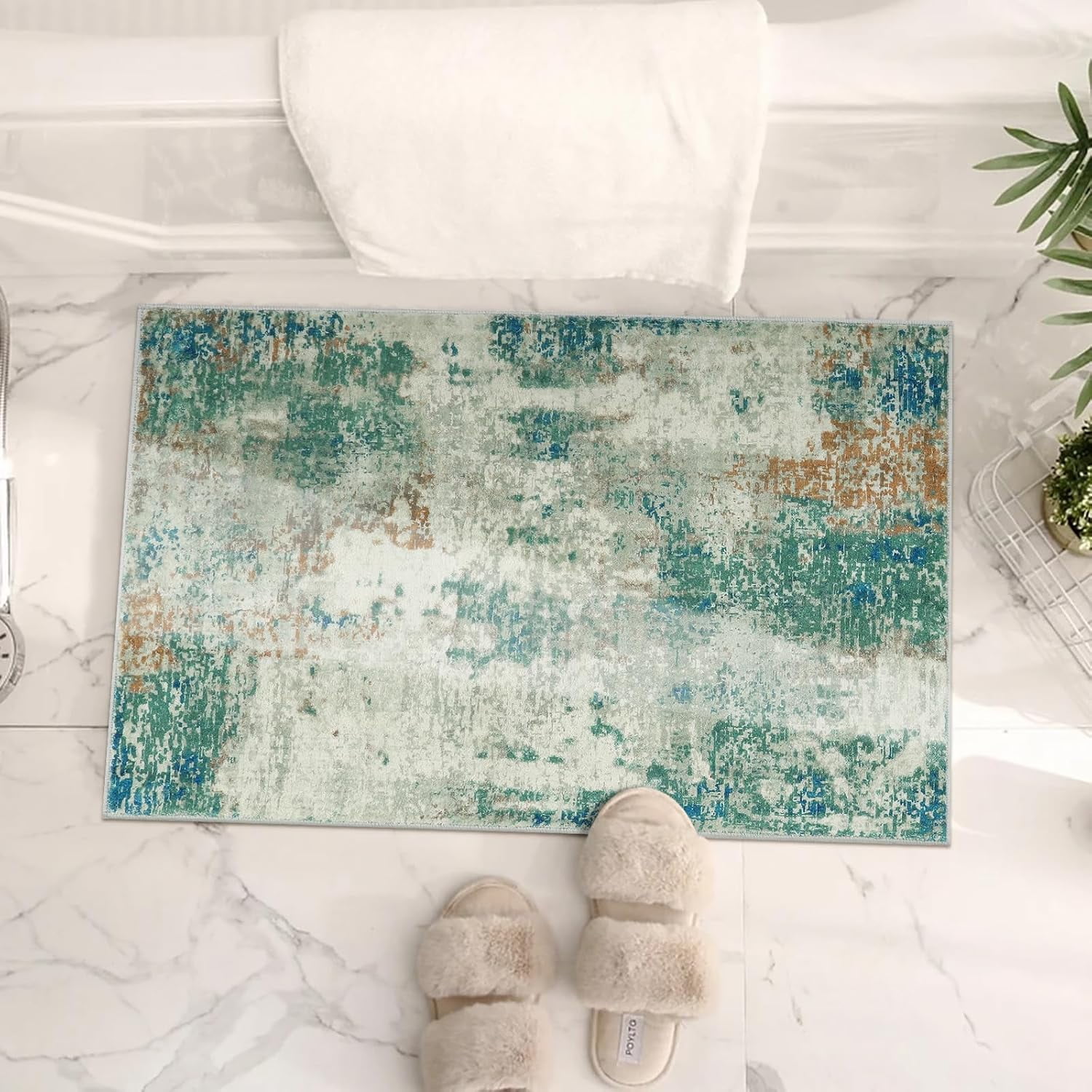 Moynesa 2'x3' Modern Abstract Area Rug,Small Bathroom Rugs Washable Entry Rug Kitchen Sink Mat, Contemporary Soft Non Slip Indoor Throw Carpet for Entryway Bedside Living Room, Green