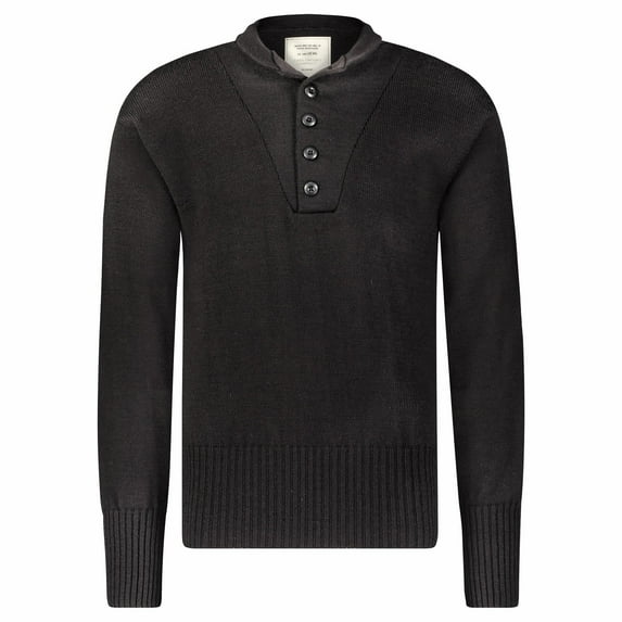 John Ownbey Co. Men's Military Style 5 Button Sweater, 100% Knitted Wool, Made in USA, Black, Size 2X-Large