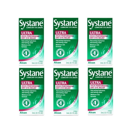 6 Pack - Systane Lubricant Eye Drops Ultra High Performing Dry Eye Relief, 3ml (0.1 fl oz)