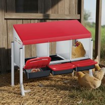 EuKer Chicken Nesting Box, 3 Compartment Chicken Lay Box with Metal Legs and Removable Tray for Poultry Coop, Backyard, Farm, Red