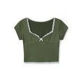 thumbnail image 3 of Yunliwuli Women's Lace Trim Cropped Tops Short Sleeve Sweetheart Neck Mini Bow Front Sweet Slim T-Shirt, 3 of 10