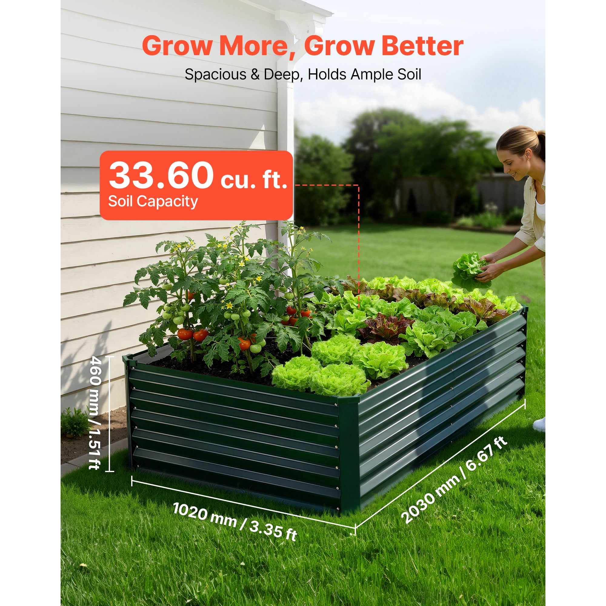 KFFKFF Galvanized Metal Raised Garden Bed, 6.67 x 3.35 x 1.51 ft, Rectangular Planter Box Kit for Outdoor Use, Rust-Resistant Elevated Planting Box with Gloves, Alu-Zinc Material, Dark Green