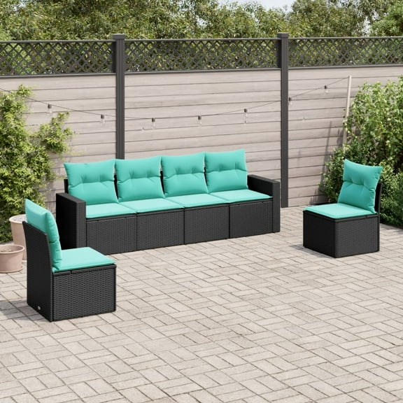 vidaXL 6 Piece Patio Sofa Set with Cushions Black Poly Rattan