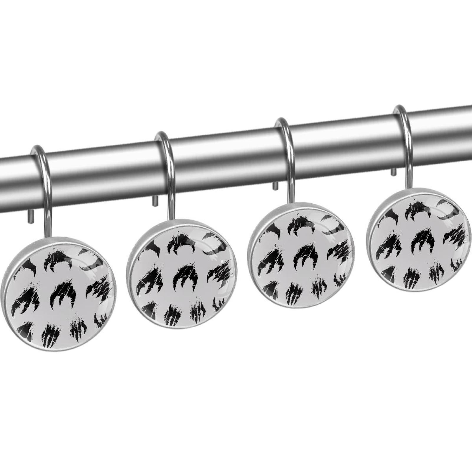 Black Animals Claws Shower Curtain Hooks Round Crystal Glass, Set of 12 Shower Curtain Rings - Shower Hooks for Curtain Shower Rings