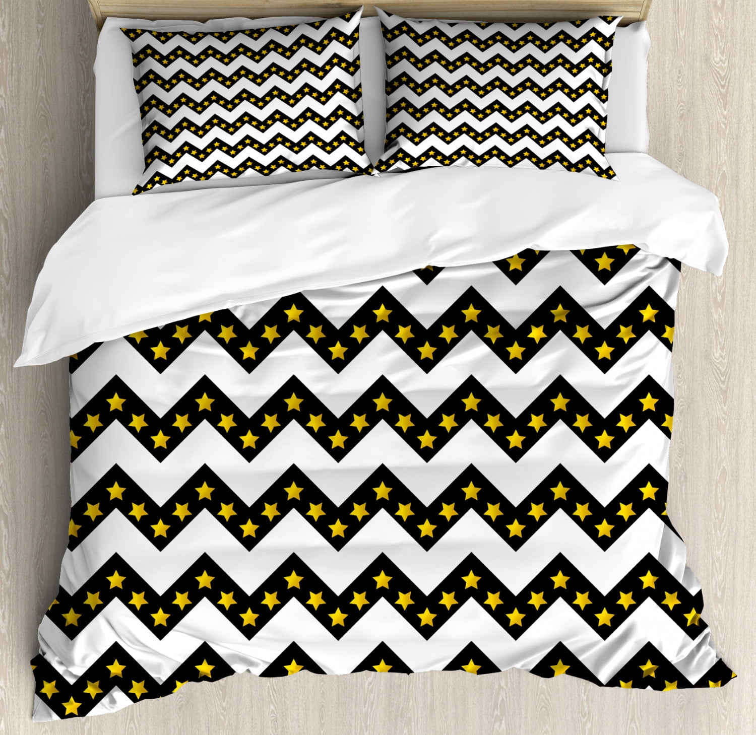 Striped Red and Yellow Zig Zag Duvet Cover and Pillowcase Bedding Set Bed Linen 