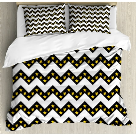Chevron King Size Duvet Cover Set Black Zig Zag Pattern With