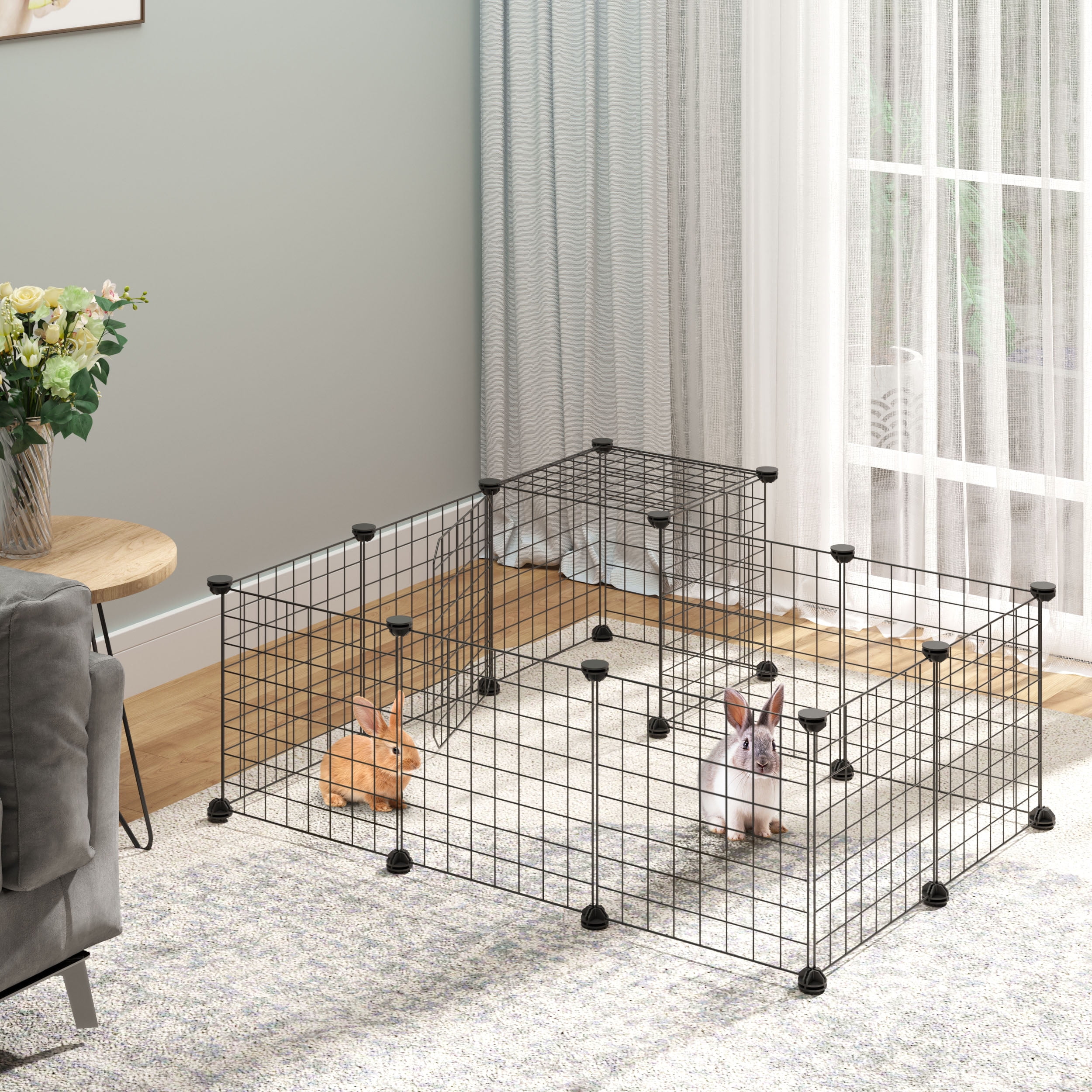 Pawhut Small Animal Cage With Playpen, Pet Habitat Indoor For Guinea Pigs  Hedgehogs Bunnies With Water Bottle, Food Dish, Feeding Trough, 42x33x21  : Target
