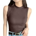 thumbnail image 2 of HOMBOM Coffee Summer Tops for Women Trendy Crop Ribbed Camisole Solid Color Crew Neck Sleeveless Slim Tee, 2 of 9