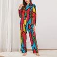thumbnail image 2 of Honeii Colorful Arrow Graffiti Pattern Print Women's Pajama Sets Long Sleeve Button Down Sleepwear Nightwear Soft Pjs Lounge Sets 2PCS-Large, 2 of 7