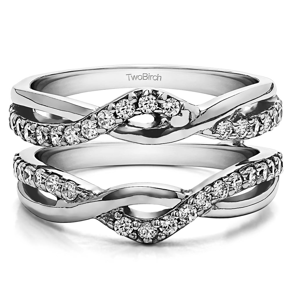 G,I2 TwoBirch Sterling Silver Graduated Infinity Ring Guard With White Diamonds 0.25 ct.
