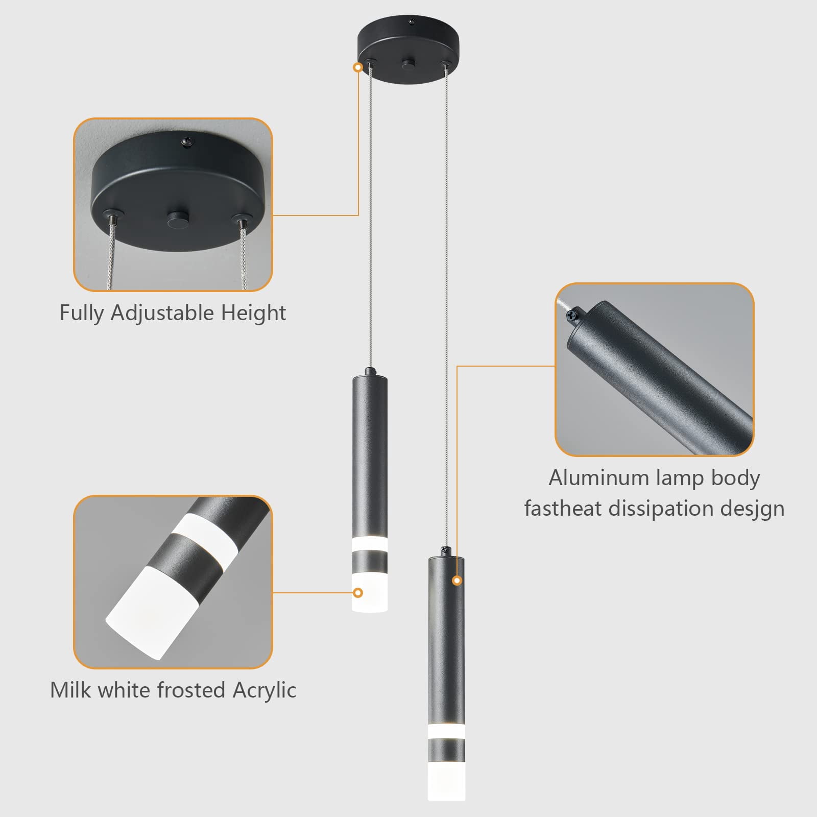 ZHLWIN 2-Light Modern Pendant Light Kitchen Fixture Dimmable LED Black Mini Pendant Lighting fo Kitchen Island Bedroom Bedside Table Small Pendant Lights
