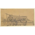thumbnail image 2 of Émile Frédéric Nicolle 24x15 Gold Ornate Framed and Double Matted Museum Art Print Titled - Shipyard (1861), 2 of 4