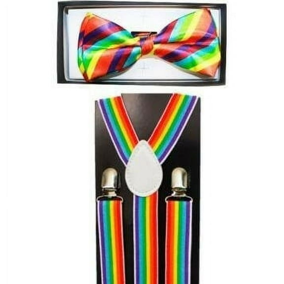 RAINBOW SUSPENDERS and BOWTIE COMBO SET Wedding Adult suspender bowtie - New with box/tags