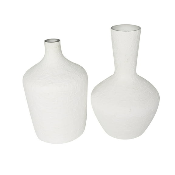 DecMode 13", 11"H Textured White Glass Vase with Various Sizes, Set of 2