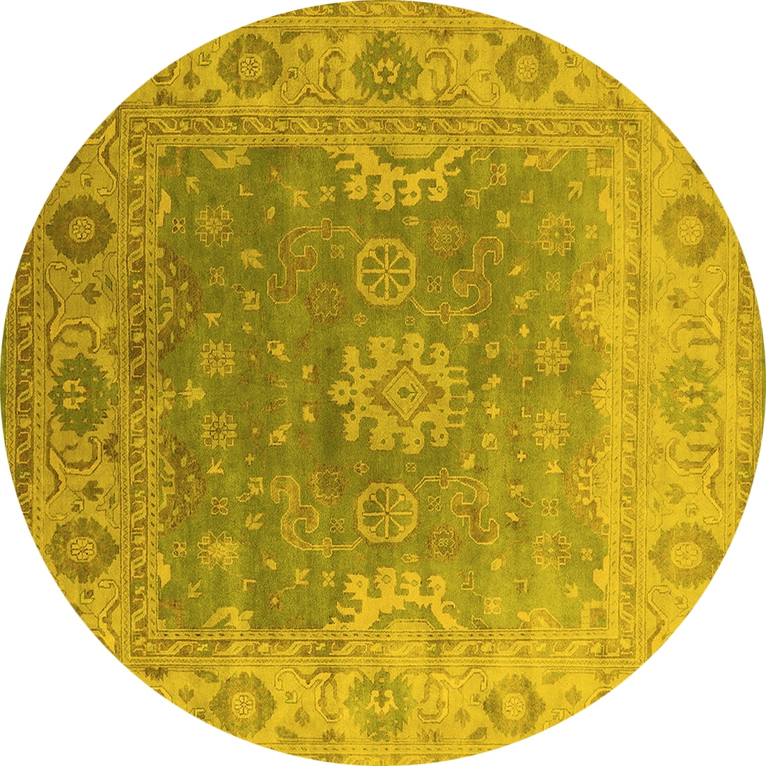 Ahgly Company Indoor Round Oriental Yellow Industrial Area Rugs, 4' Round