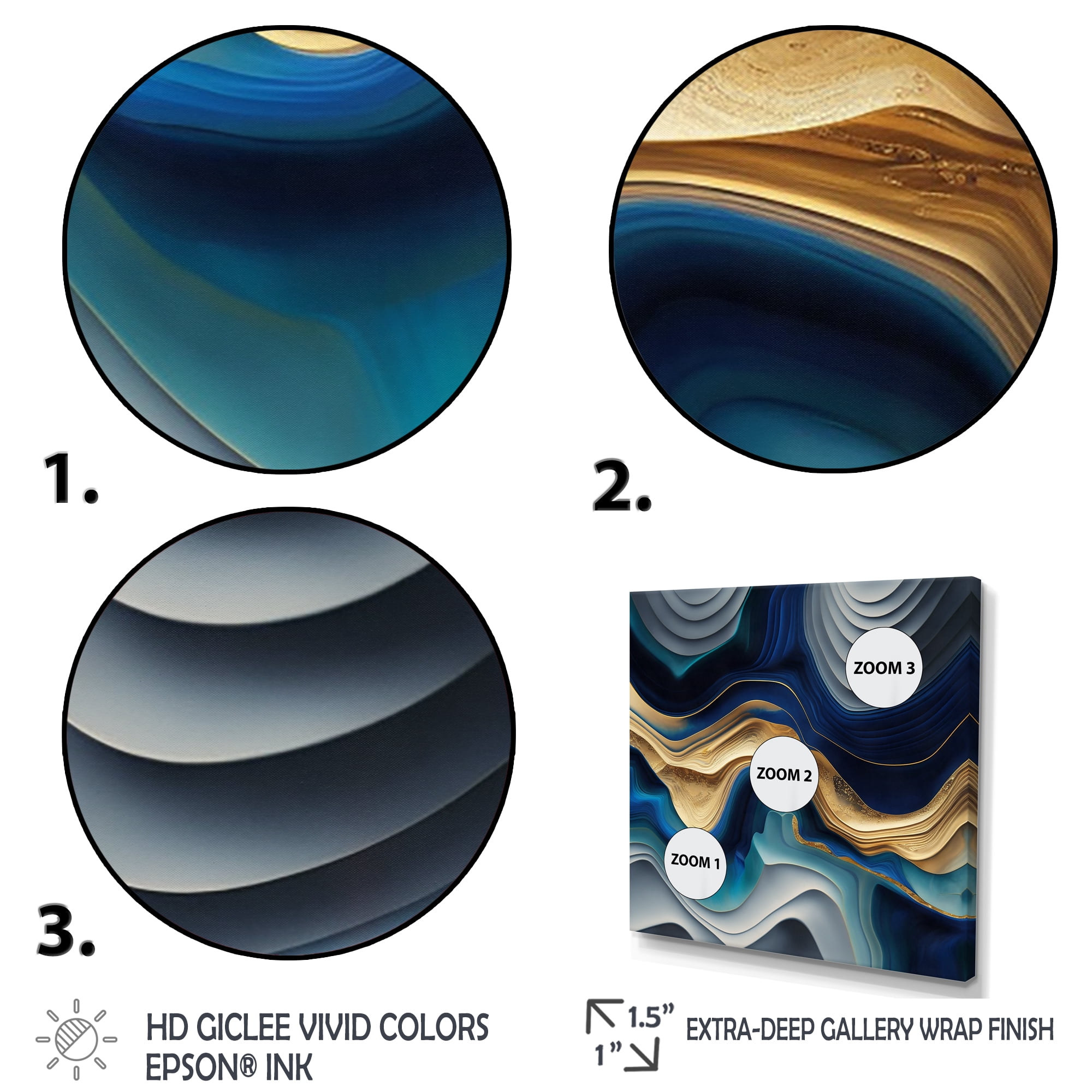 Designart Vibrant Blue And Gold Agate I Canvas Wall Art