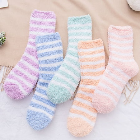 

TureClos 5 Pairs Female Sock Cold Winter Warming Thicken Socks Warm Sleeping Soft Comfortable Footwear for Home Bedroom Dormitory