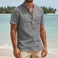 thumbnail image 6 of Guluxicc Men's Cotton V-Neck Shirts with Pocket Button Short Sleeve Shirts for Everyday Wear Summer Casual Outfits, 6 of 6