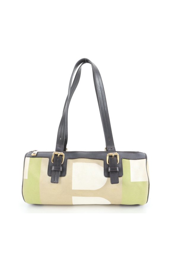 Pre-Owned Bally B Logo Leather Canvas Shoulder Bag Tote Handbag for Women