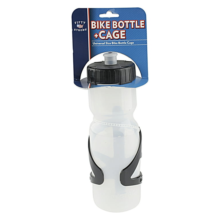 50 Strong Bike Water Bottle with Cage, 22 oz 