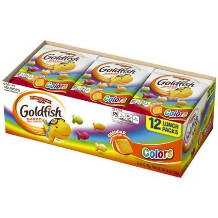 Rice Cracker Snacks - Pepperidge Farm Goldfish Colors Cheddar Crackers, 10.8 oz. Multi-pack Tray, 12-count 0.9 oz. Single-Serve Snack Packs