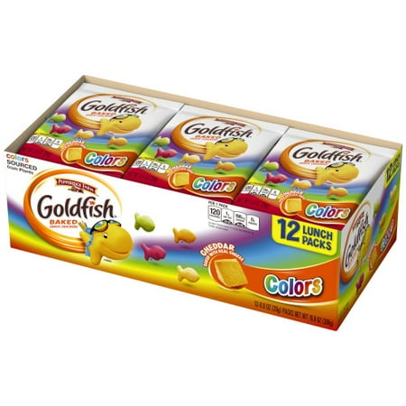 Pepperidge Farm Goldfish Colors Cheddar Crackers, 10.8 oz. Multi-pack Tray, 12-count 0.9 oz. Single-Serve Snack (Ten Best Cracker Toppings)