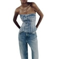 thumbnail image 2 of Coduop Women Strapless Denim Tube Top Spaghetti Strap Backless Button Up Corset Camisole Vest Top, 2 of 7