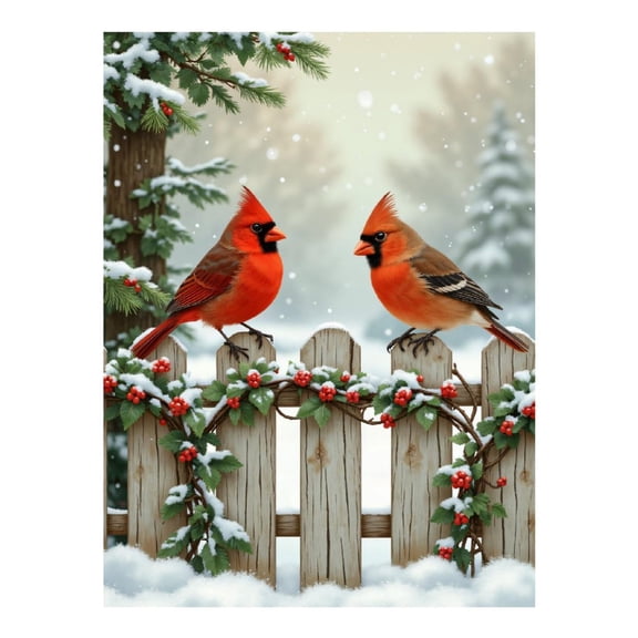 Diamond Art Kit for Adults, Winter Scene Red Birds Fence Snow Diamond Painting for Adults Beginners, 5D DIY Diamond Art Painting Kits, Colorful Diamond Painting Craft for Home Decor 12x16