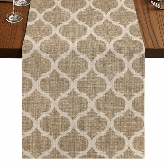 Table Runners 72 Inches Long Dress Scarves, Khaki Moroccan Farmhouse Kitchen/Dining Table Runner, Coffee Tablerunners, Boho Retro Country Abstract Geometric Grid 16x72 Inch