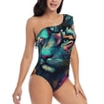 thumbnail image 3 of Gukieu Colorful Flower Tiger Print One-shoulder Ruffled One-piece Swimsuit with Removable Chest Pads and Tummy-control Swimsuit for Women-XX-Large, 3 of 6