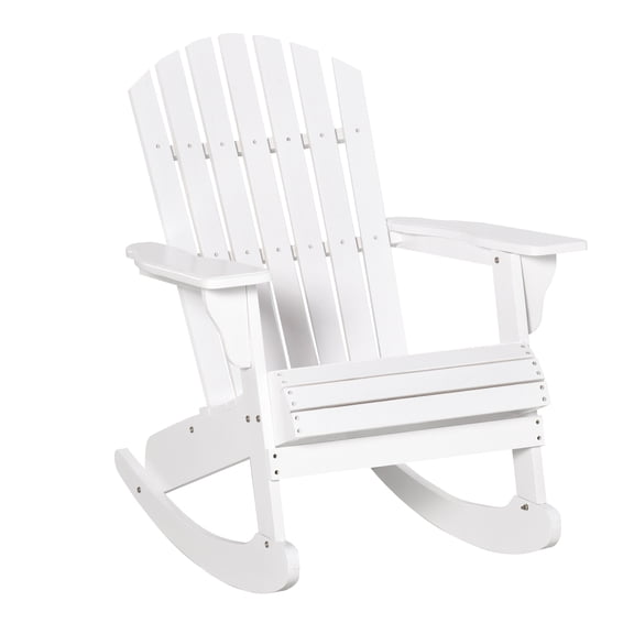 Adirondack Rocking Chair, Outdoor Wooden Rocking Chair White, Fire Pit Seating Lounge Chair, Slatted Design, Fanned Back, Porch Patio Furniture