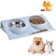 thumbnail image 1 of Cat Bowl, Pet Bowls, Dog Cat Bowl, Double Bowl for Cat and Dog, Dog Pet Feeder Bowl, Non-Slip Stainless Steel Cat Bowl (Blue), 1 of 5
