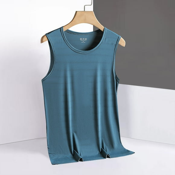 Men's Summer Casual Fashion Solid Color Sleeveless Round Neck Top Soft Polyester Shirt