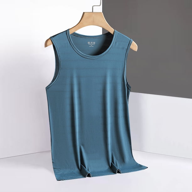pstuiky Camisetas sin mangas para hombre, Camiseta informal de verano para hombre, de color liso, sin mangas y cuello redondo. Camisas de hombre l