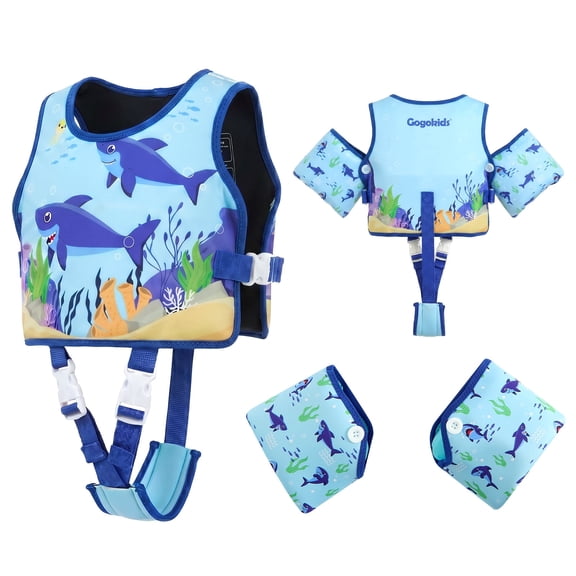 Koorium 3-in-1 Toddler Swim Vest Life Jacket for Kids,Pool Floaties Jacket 33-66lbs, Toddler Anti-Chafe Remove Arm Floats Swim Jacket with Water Wings for Boys Girls Child