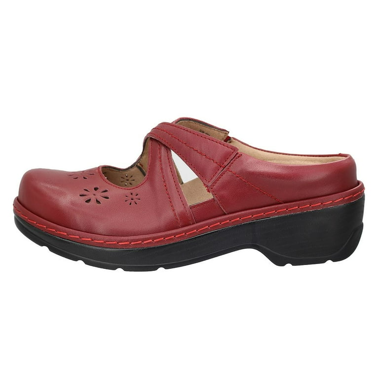 Women s Mary Jane Clogs and Mules Leather Shoes With Arch Support Burgundy Floral Size 6.5 M US