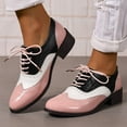 thumbnail image 3 of Womens British Oxfords Dress Shoes Vintage Color Block Pointed Toe Leather Chunky Mid Heel Ankle Combat Boots, 3 of 6