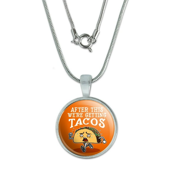 After This We're Getting Tacos Running Runner Marathon  0.75" Pendant with Sterling Silver Plated Chain