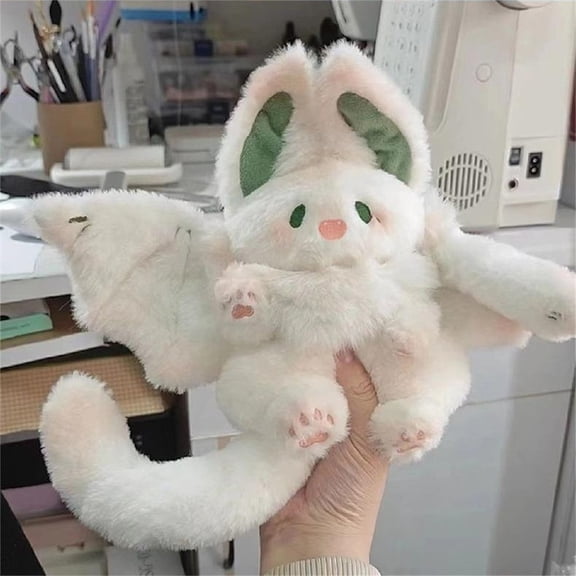 Cute Bat Bunny Plush Pillow Kawaii Bat Rabbit Stuffed Animal for Kids White 12"